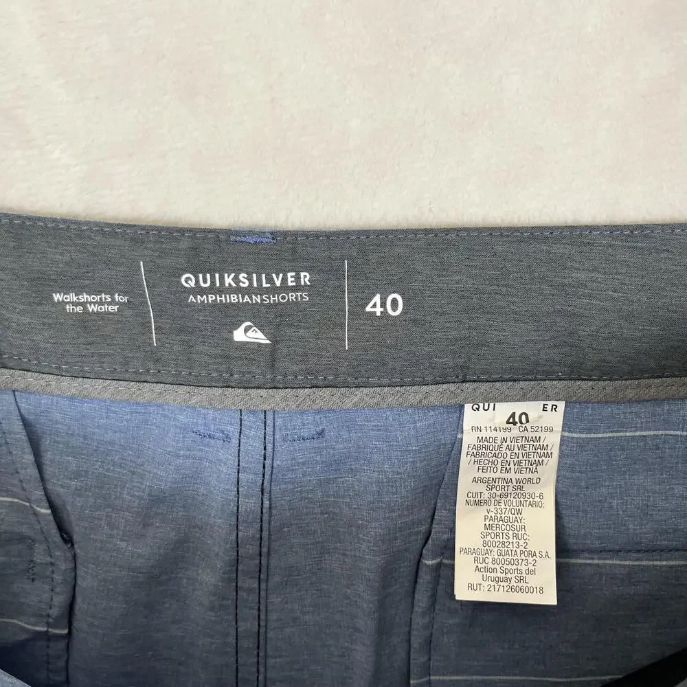Quiksilver Amphibian Shorts Mens 40 Blue Stripe 4-Way Stretch Swim Trunks
